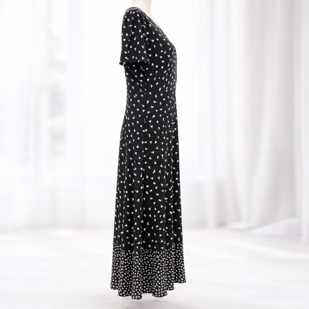 Talbots Womens 12 Flutter Sleeve Midi Dress Black White Dot Pockets Lined A-Line - Picture 3 of 13